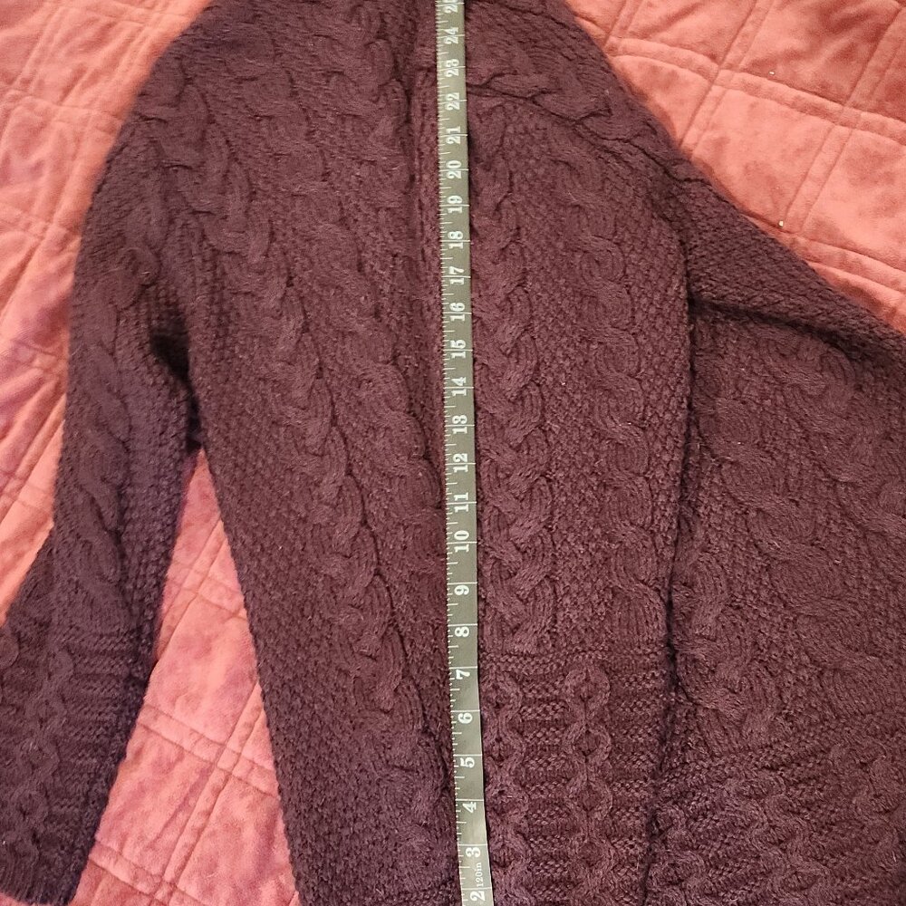 Hooded Cardigan Aran Crafts Wine Cable Knit Merino Wool 2way Zip Sweater S - Picture 9 of 11